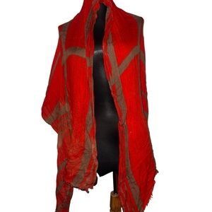 Red and Beige/ Brown Geometric Scarf